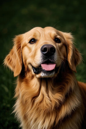 Portrait of a beautiful golden retriever dog in the park.の素材