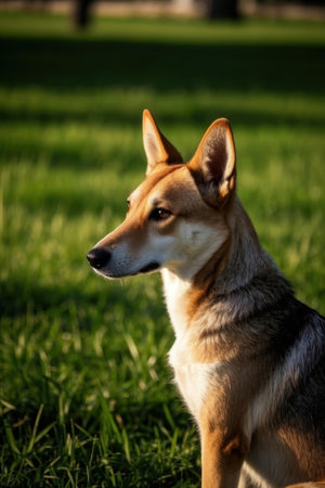 Portrait of a beautiful Japanese Shiba Inu dog in the parkの素材