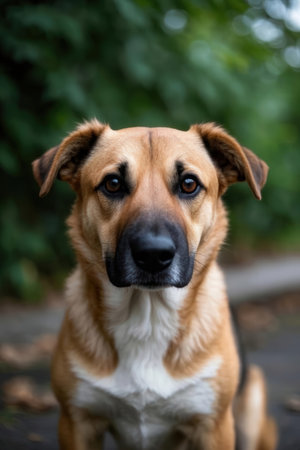 Portrait of an adorable mixed breed dog looking at the camera.の素材