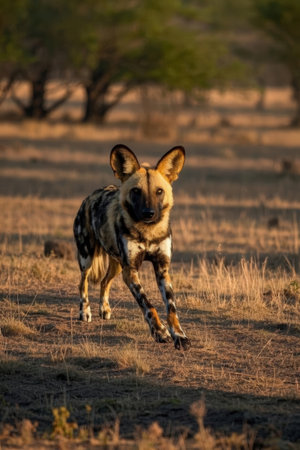 African wild dog in the Okavango Delta - Moremi National Park in Botswanaの素材