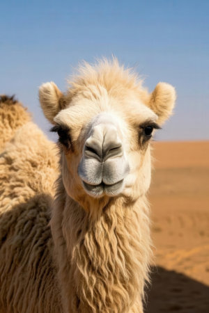 Portrait of a camel in the middle of the Sahara desert, Moroccoの素材