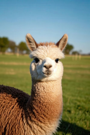 Llama in the field, closeup of head and shouldersの素材