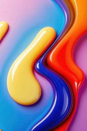 abstract background of multicolored liquid paint on a white backgroundの素材