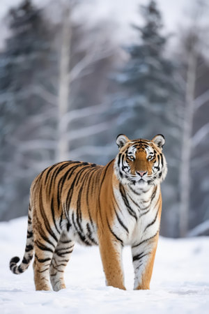 Siberian tiger in winter forest. Wildlife scene from nature.の素材