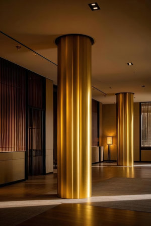 Luxury hotel lobby interior with golden columns. Luxury hotel lobbyの素材