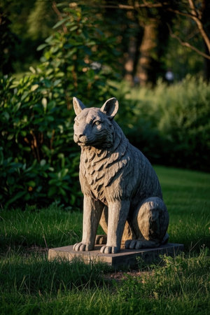 Lion statue in the park. Selective focus. Shallow depth of fieldの素材