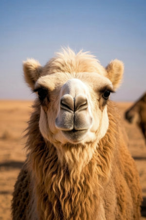 Portrait of a camel in the middle of the Arabian desert.の素材