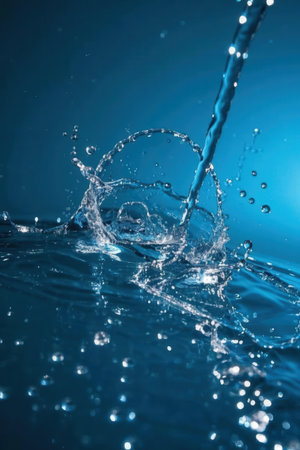 water splash macro close up isolated on blue background high quality big size printの素材