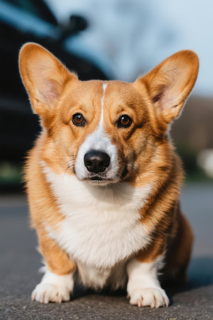 Welsh Corgi Pembroke Dog in the cityの素材