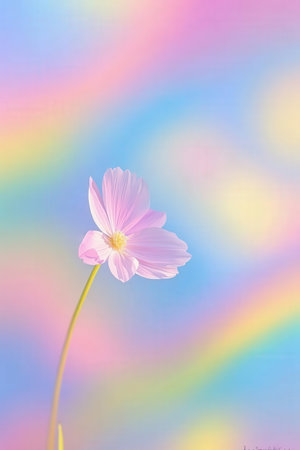 Cosmos flower on rainbow background with copy space for your text.の素材
