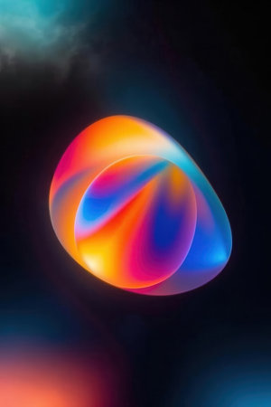 abstract background with a rainbow colored sphere on a dark background.の素材