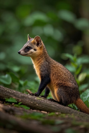 Mongoose in the forest. Wildlife scene from nature. Animal in natural habitat.の素材