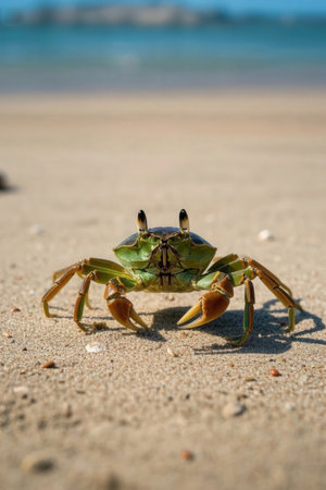 Closeup of a crab on the beach at Seychellesの素材