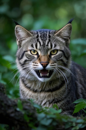 Beautiful wild cat in the forest, portrait of a wild catの素材