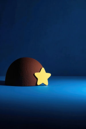 A 3d render of a chocolate ball with a yellow star.の素材