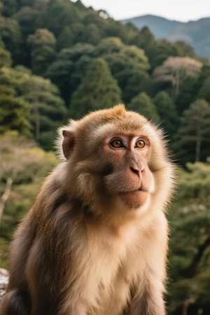 Japanese macaque in the forest. Macaca fascicularis.の素材