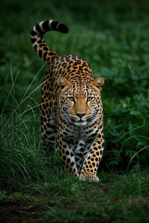 Leopard (Panthera pardus) in the grassの素材