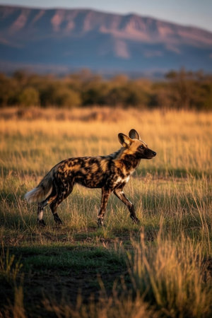 African wild dog in the Okavango Delta - Moremi National Park in Botswanaの素材