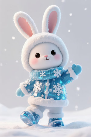 Cute bunny with snowflakes. Christmas and New Year concept.の素材