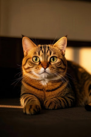 Portrait of a beautiful bengal cat with green eyes.の素材