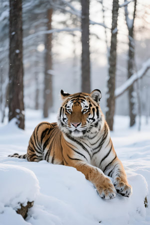 Siberian Tiger in the snow. Beautiful, dangerous and powerful animal.の素材