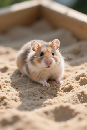 Hamster on the sand in the summer. Hamster on the sand.の素材