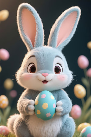 Easter bunny with easter eggs, 3d render illustration.の素材