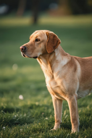 Labrador Retriever dog in the park on green grass.の素材