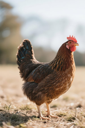 chickens on traditional free range poultry farm in germanyの素材