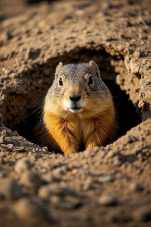 Prairie dog in a hole looking out of it's holeの素材