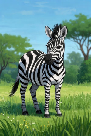 Zebra in the meadow. Illustration in vector format.の素材