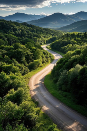 Mountain road in the summer. Carpathians, Ukraine.の素材