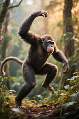 Chimpanzee monkey in the rainforest of Sumatra, Indonesiaの素材