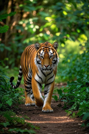 Sumatran Tiger walking in the jungle. (Panthera tigris altaica)の素材