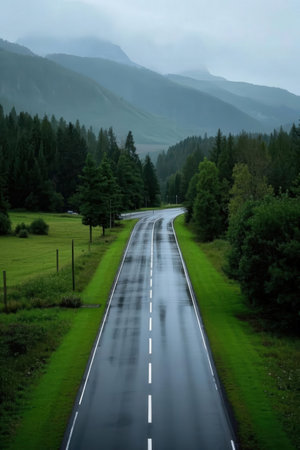 Highway in the Carpathian mountains. Ukraine, Europe.の素材
