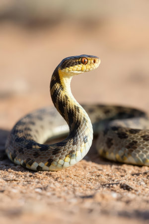 Close up of a pit viper (Xenochrophis vittatus)の素材