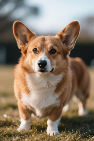 Welsh Corgi Pembroke dog in a fieldの素材