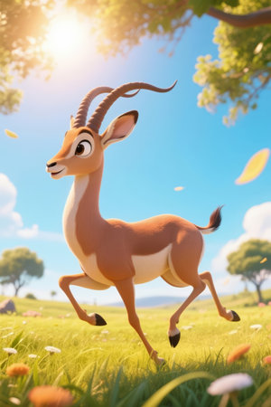 3d render of a gazelle jumping in the meadowの素材
