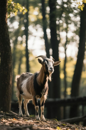Portrait of a goat in the forest. Animal in the nature.の素材