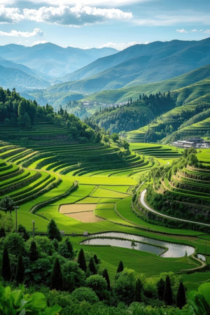 Terraced rice fields in Yuanyang County, Yunnan Province, Chinaの素材