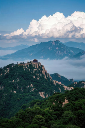 The Great Wall of China in the clouds, Beijing, China.の素材