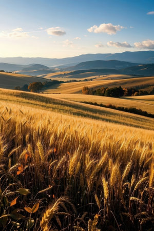 Wheat field in Val d'Orcia, Tuscany, Italyの素材