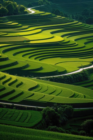 Rice fields on terraced of Mu Cang Chai, Vietnamの素材