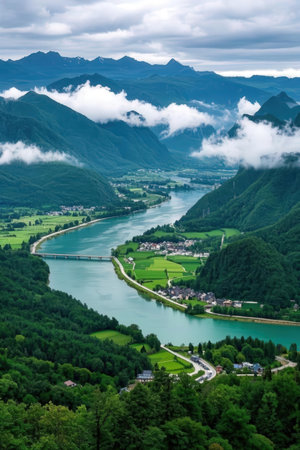 Panoramic view of the Rhine valley in Switzerland, Europeの素材