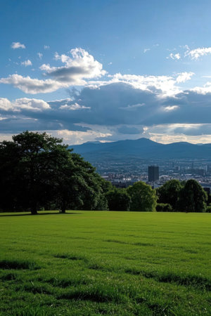 View of the city of Zurich from the park Schlossplatzの素材
