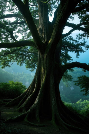 Big old tree in the forest at morning. Nature and landscape.の素材