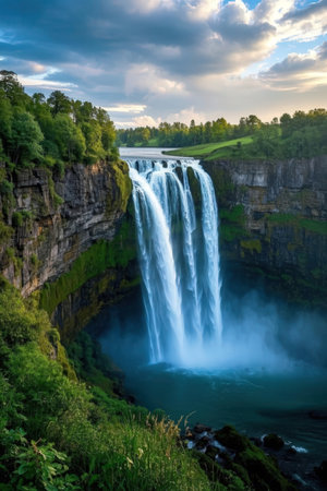Hjalparfoss waterfall in Iceland, Europe. Long exposure.の素材