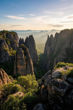 Sunrise in the Montserrat mountains, Catalonia, Spain.の素材