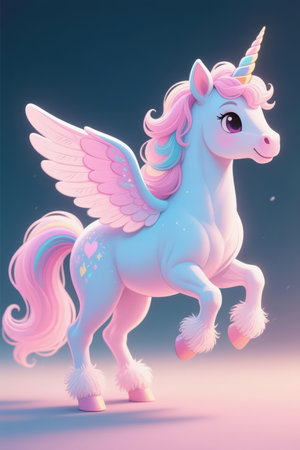 Unicorn with wings and rainbow horn. Fantasy magic animal.の素材