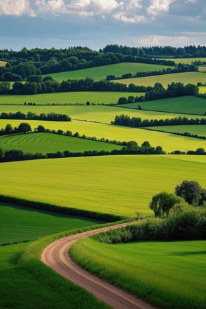 Country road through the fields in the countryside. Spring landscape. UK.の素材